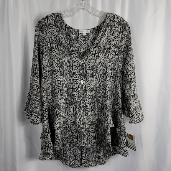 Ophelia Roe Black & Ivory Abstract Print Blouse Women's Size Small NEW - Picture 1 of 14